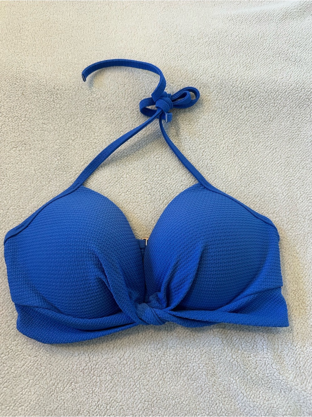Shade & Shore Blue Textured Halter Bikini Top 36D